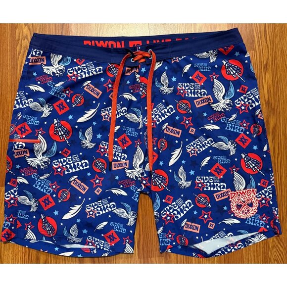 Dixxon Give Em The Bird Board Shorts Mens 42 8" Swim Trunks Party AOP - Picture 1 of 6